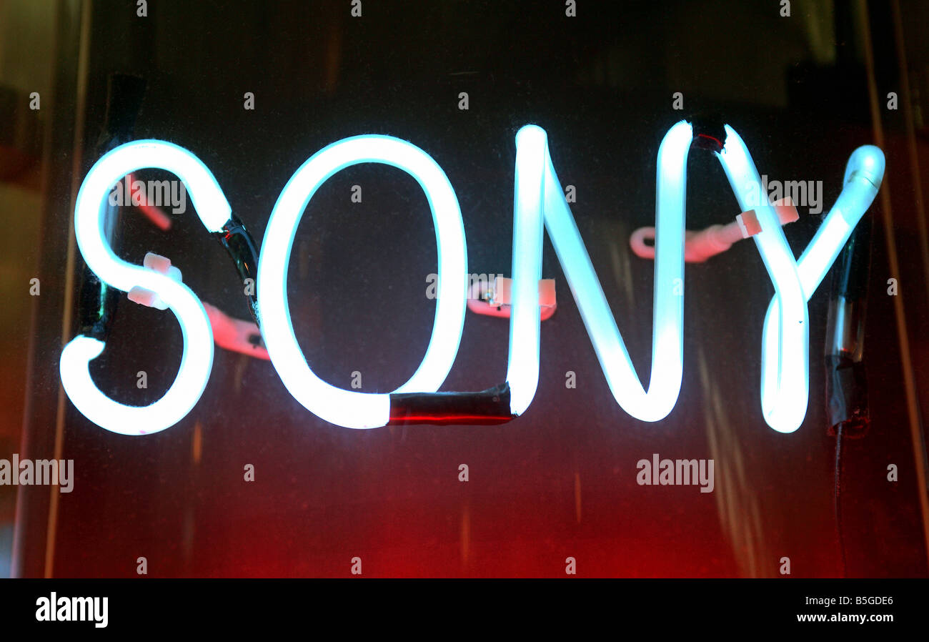 Da Sony un segno al neon, Hong Kong, Cina Foto Stock