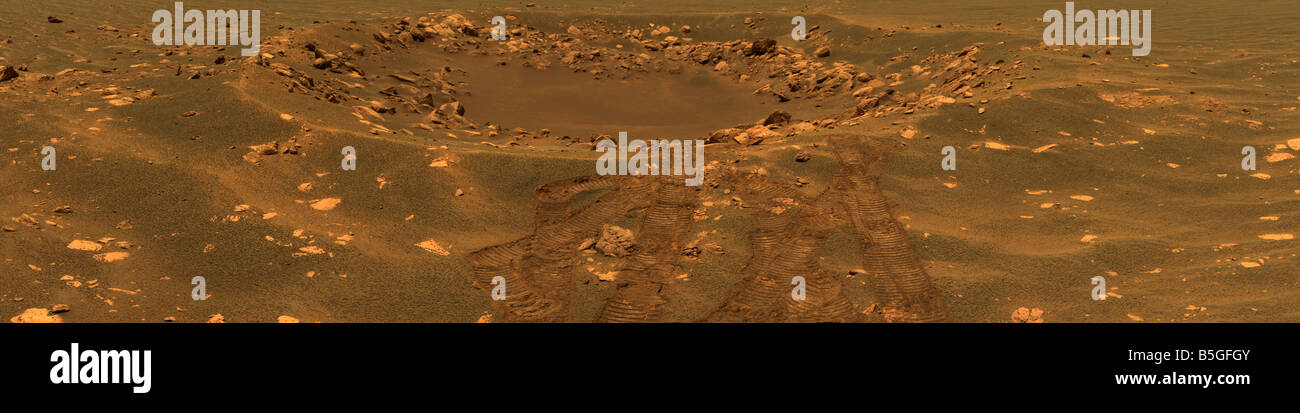 Un cratere da impatto in Meridiani Planum regione di Marte. Foto Stock