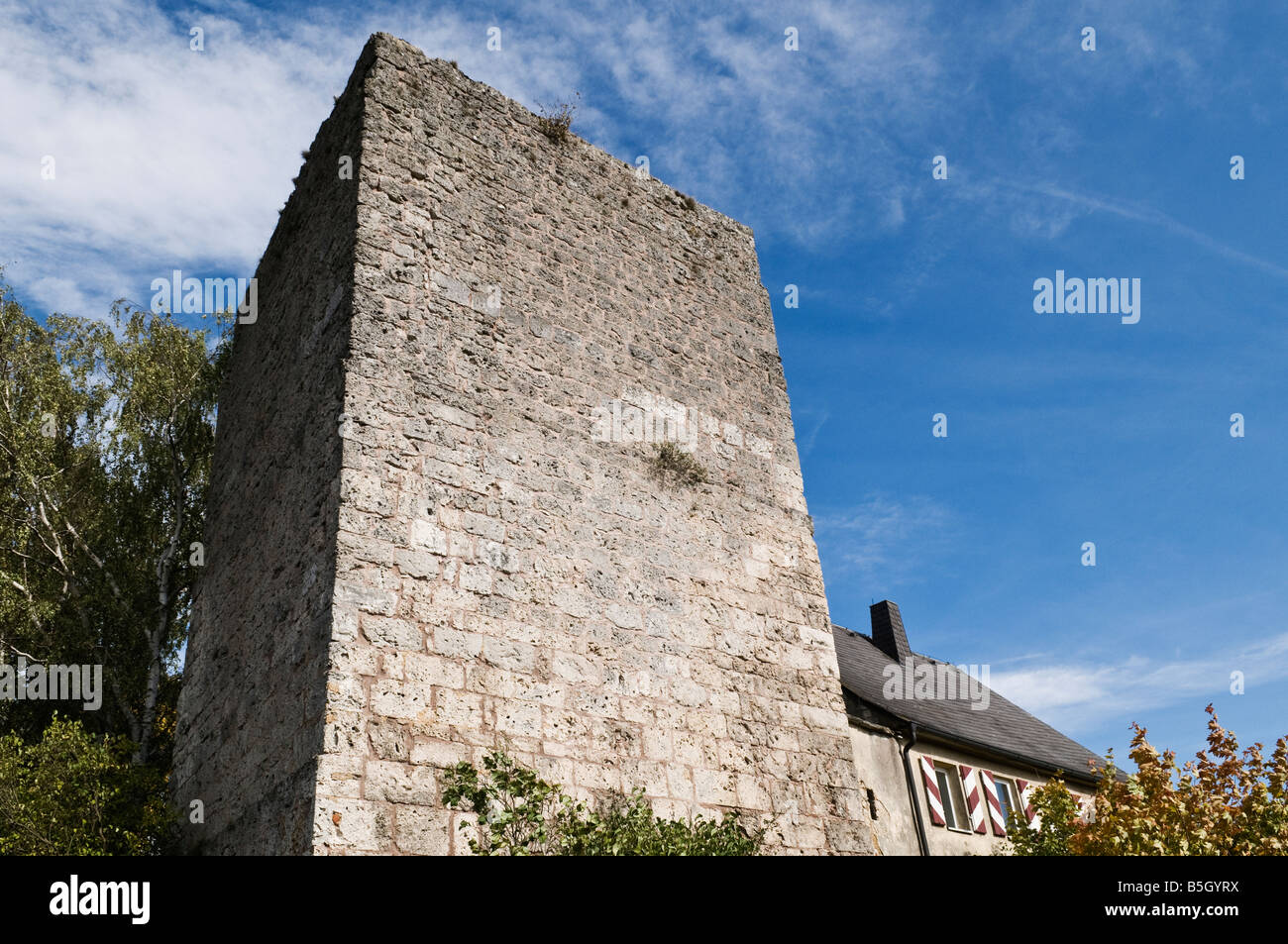 La rovina del castello di Torre a Thuisbrunnm Franconia, Baviera, Germania Foto Stock