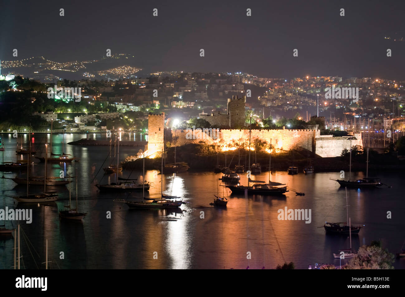 Castello di Bodrum di notte, la Turchia. Foto Stock