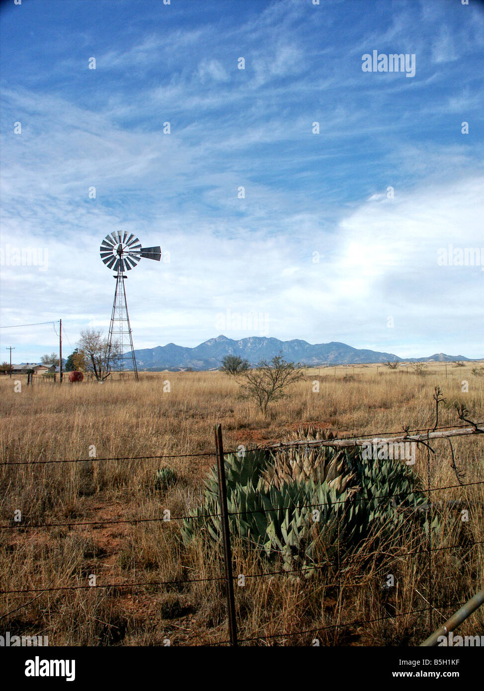 Wind powered water tower nel deserto intorno a Sierra Vista Arizona Foto Stock