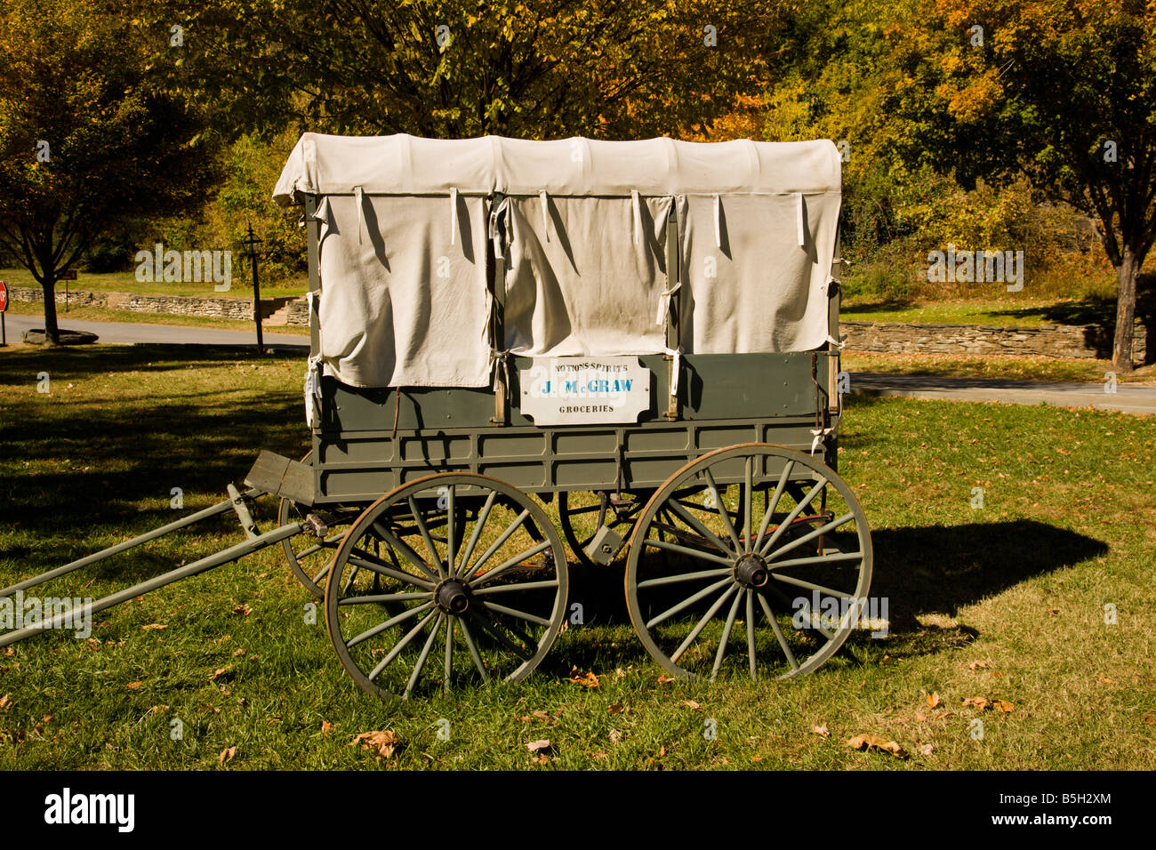 Un sutler il carro è sul display al harpers Ferry National Historical Park in harpers Ferry, West Virginia. Foto Stock