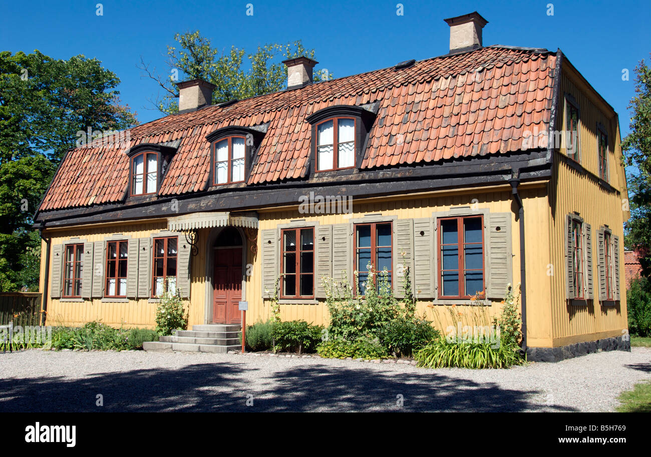 Vecchia casa in legno Skansen Djurgarden Stoccolma Svezia Foto Stock