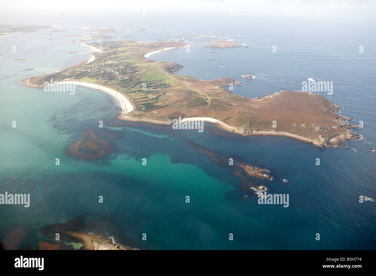 Vista aerea del St Martins isola, isole Scilly, REGNO UNITO Foto Stock