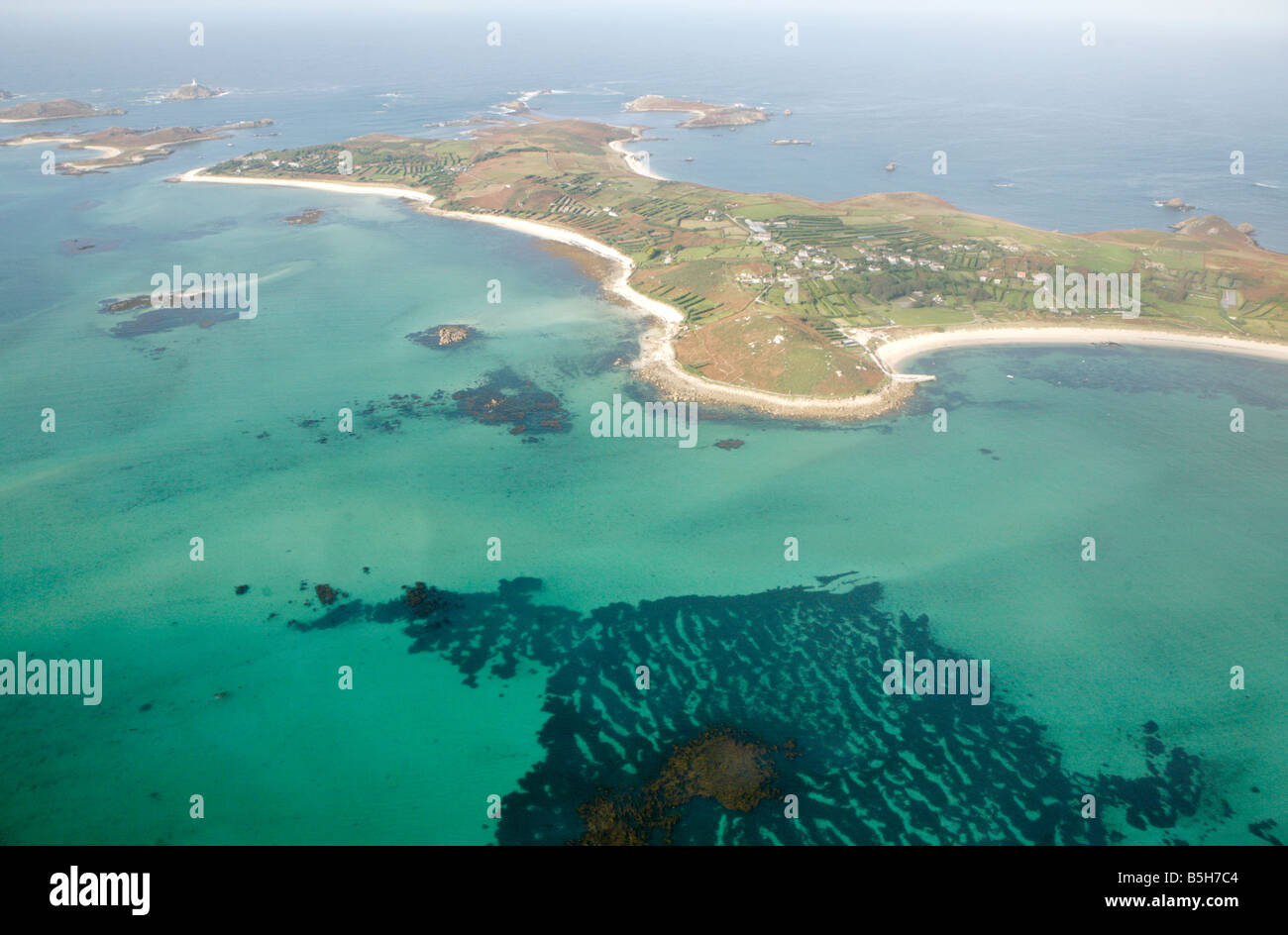 Vista aerea del St Martins isola, isole Scilly, REGNO UNITO Foto Stock
