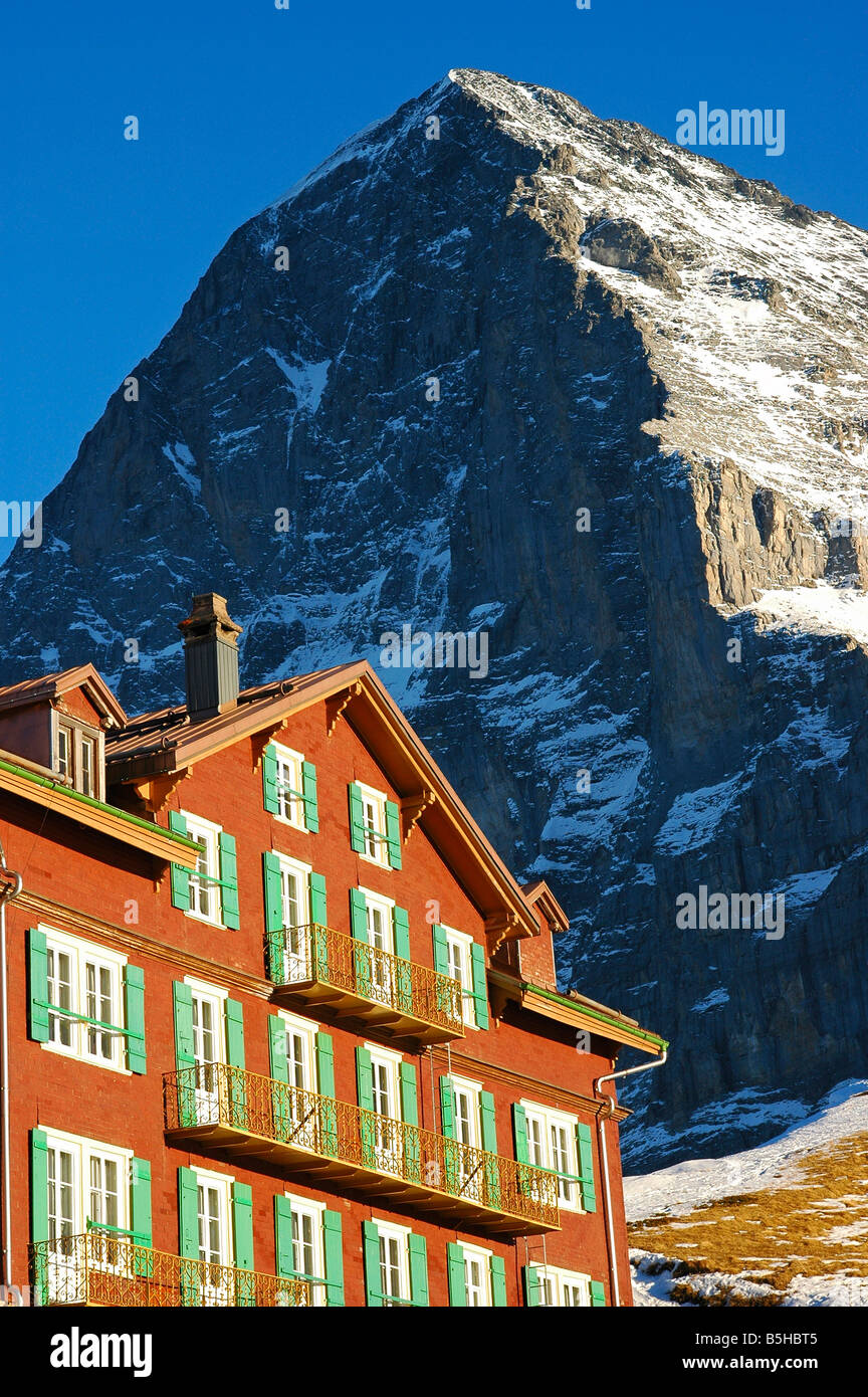 Al Kleine Scheidegg Hotel, Scheidegg, Eiger North Face, Grindelwald Svizzera Foto Stock