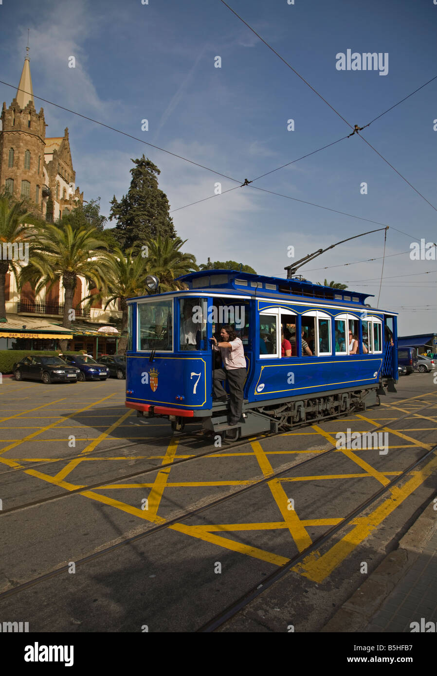 La Tramvia Blau in Plaça de la funicolare a Tibidabo di Barcellona Foto Stock