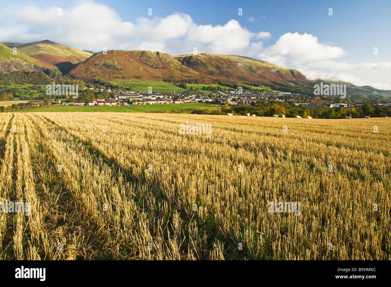 Vista di Tillycoultry ai piedi dell'Ochils, Clackmannanshire, Scotland, Regno Unito. Foto Stock
