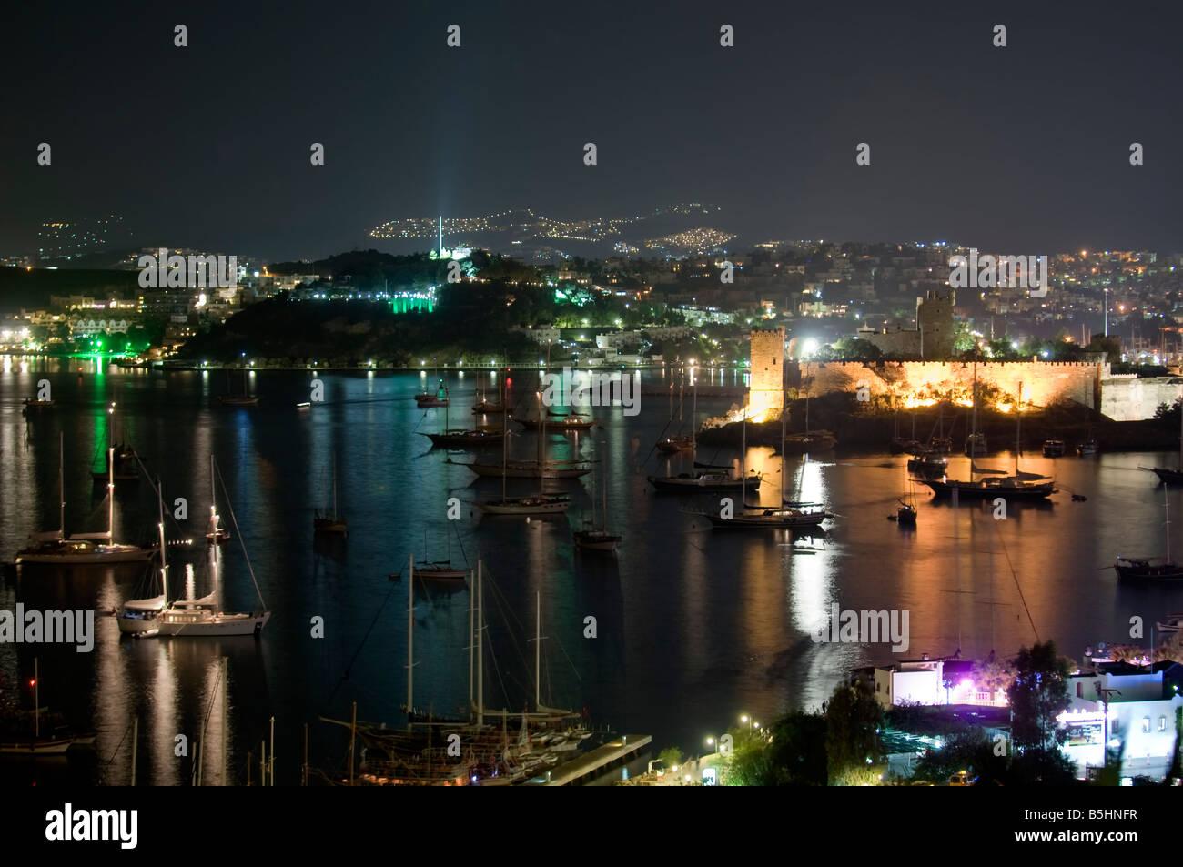 Castello di Bodrum di notte, la Turchia. Foto Stock