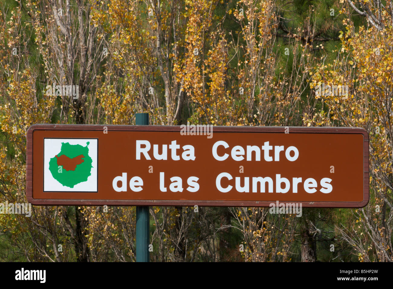 Ruta centro de Las Cumbres (centrale del percorso di montagna) cartello stradale nella zona centrale di Gran Canaria. Foto Stock