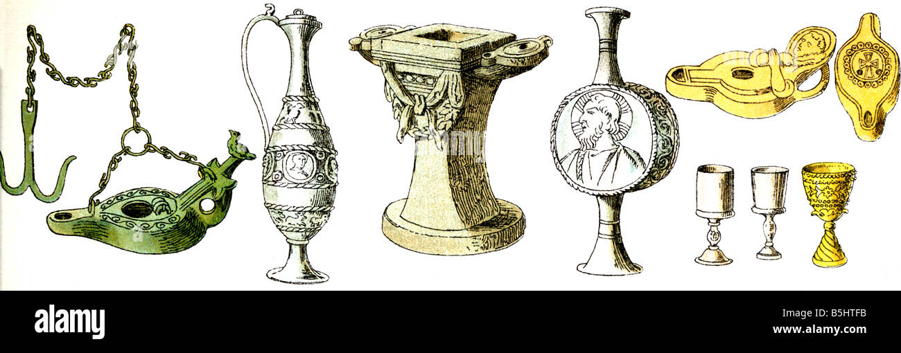 Cristiana dei primi vasi e lampade Foto Stock