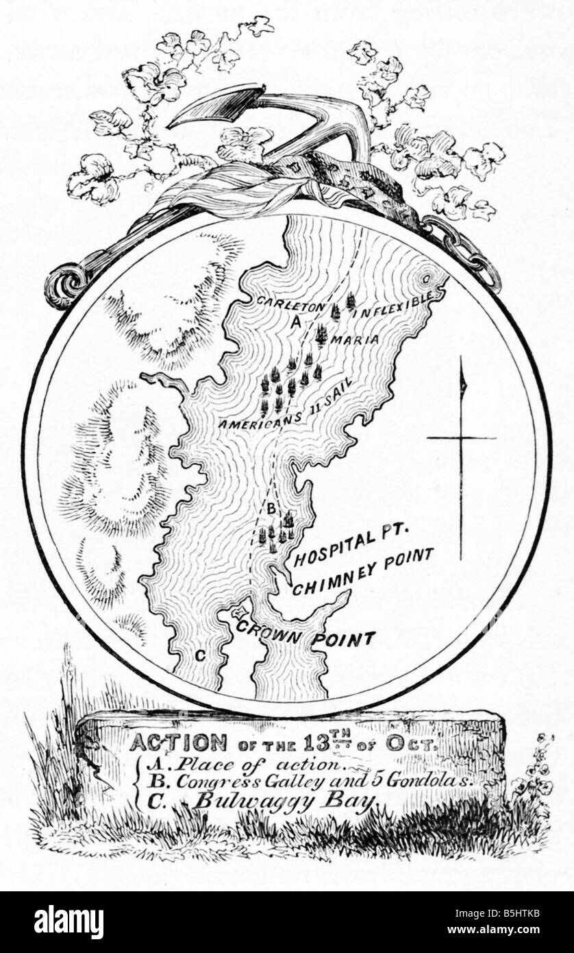 Mappa della Battaglia di Lake Champlain Foto Stock