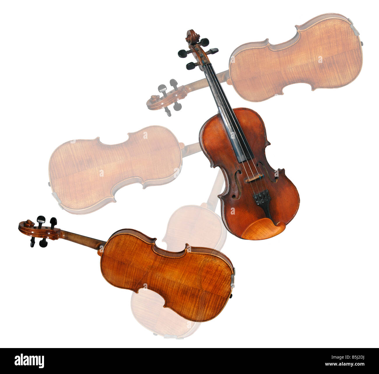 Un composito della vista frontale e del retro di un violino. Foto Stock