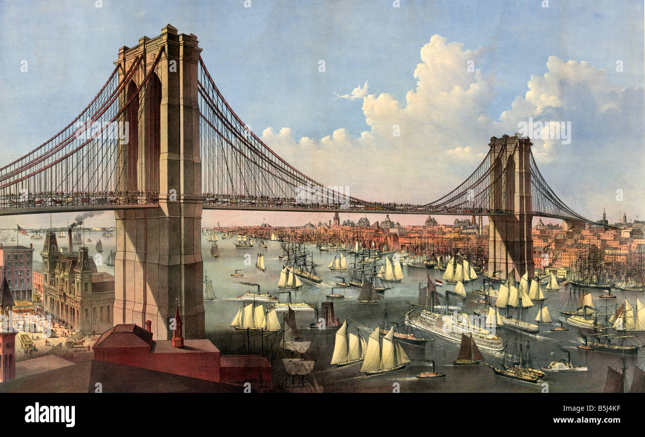 Il grande ponte di Brooklyn -- che collega la città di New York e Brooklyn Foto Stock