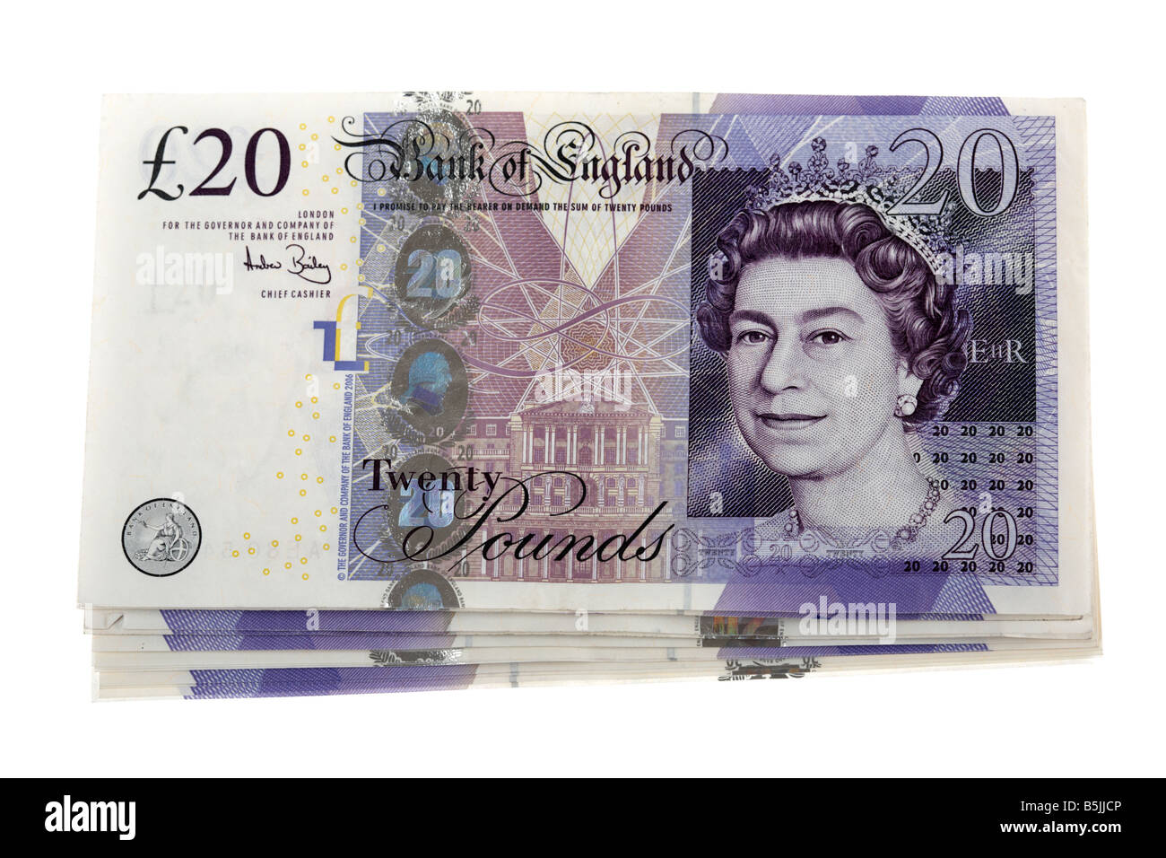 Pila di 20 sterline banconote contanti Foto Stock