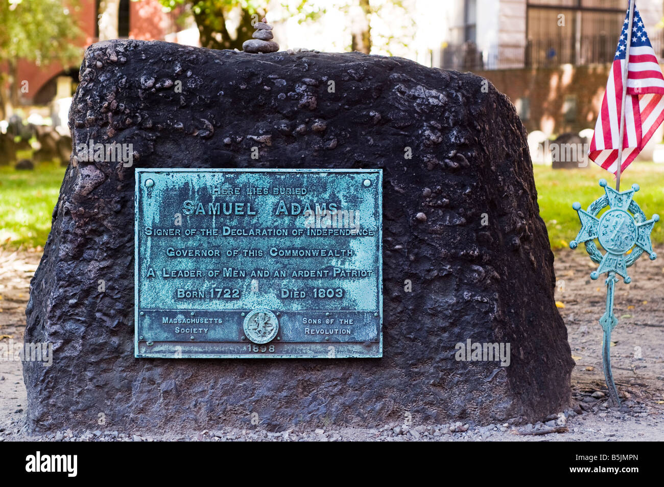Samual Adams pietra tombale, granaio Sepoltura lungo il Freedom Trail Boston, massa Foto Stock