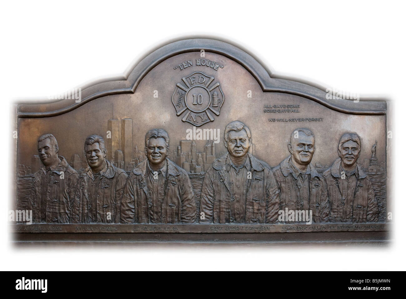 Targa commemorativa per quelli persi su 9/11 al World Trade Center, Manhattan, New York City, Stati Uniti d'America Foto Stock