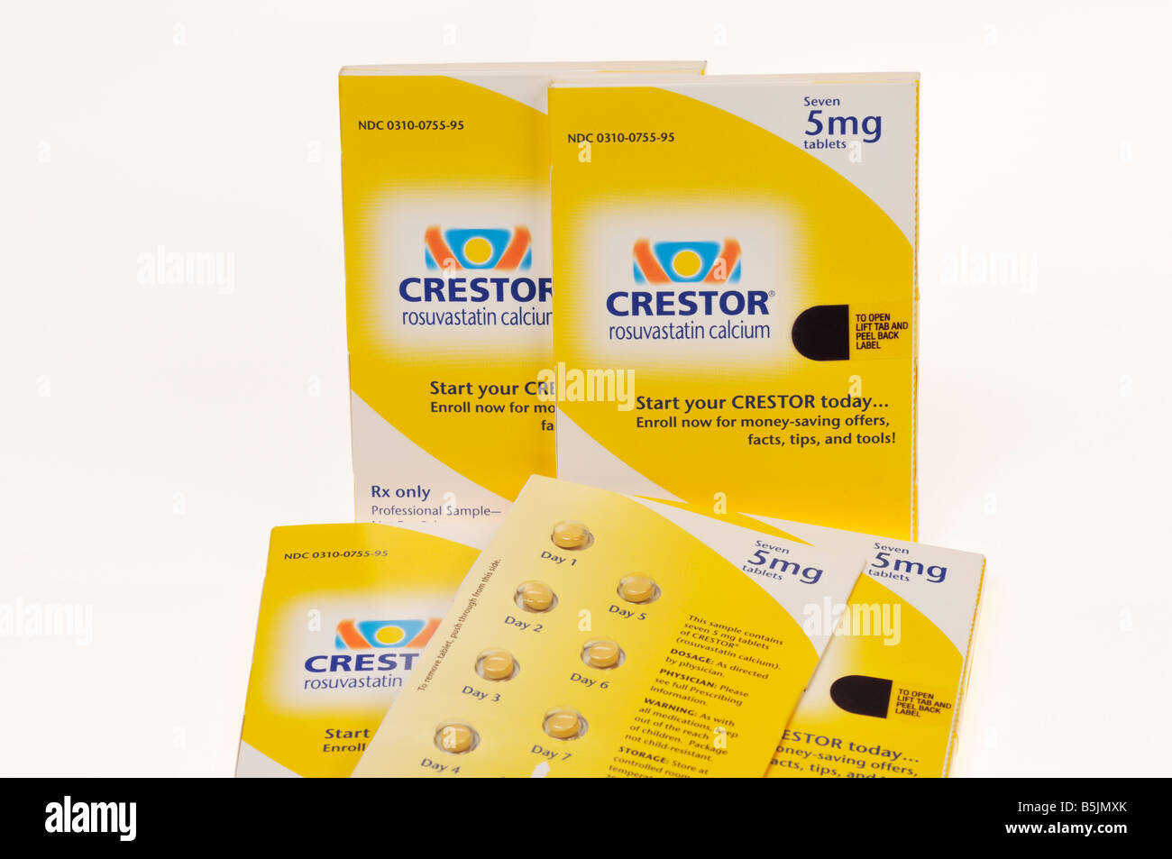 Crestor cholesetrol abbassando la prescrizione di statina farmaco su sfondo bianco. Foto Stock