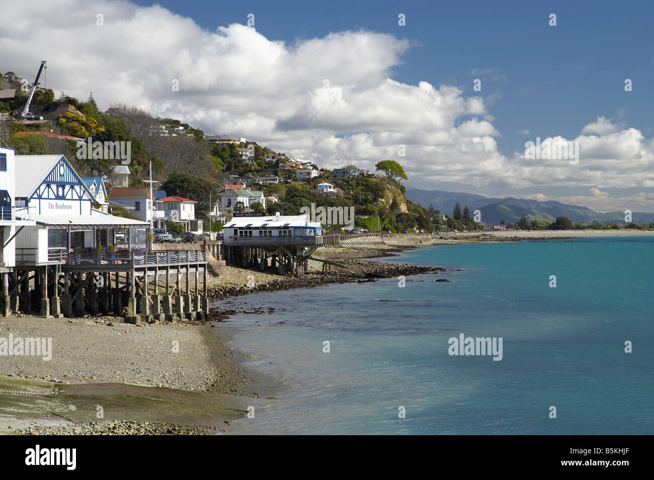 Il Boathouse e barca capannone Ristorante Wakefield Quay Nelson Waterfront Isola del Sud della Nuova Zelanda Foto Stock