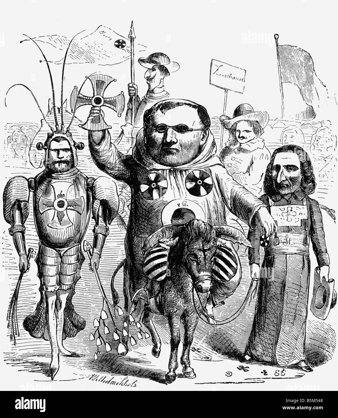 Gerlach, Leopold von, 17.9.1790 - 10.1.1861, generale prusiano, caricatura, 'il nuovo Pietro di Amiens e i Crociati', disegno, 'Kladderadatsch', 1849, Foto Stock