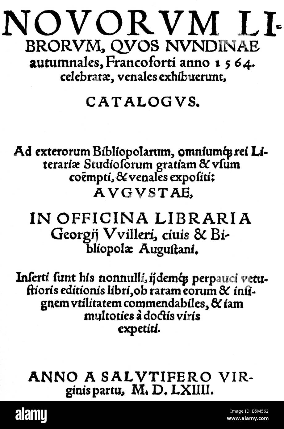 Commercio, commercio di libri, catalogo di Georg Willer, Frankfurt am Main, 1564, titolo, Foto Stock