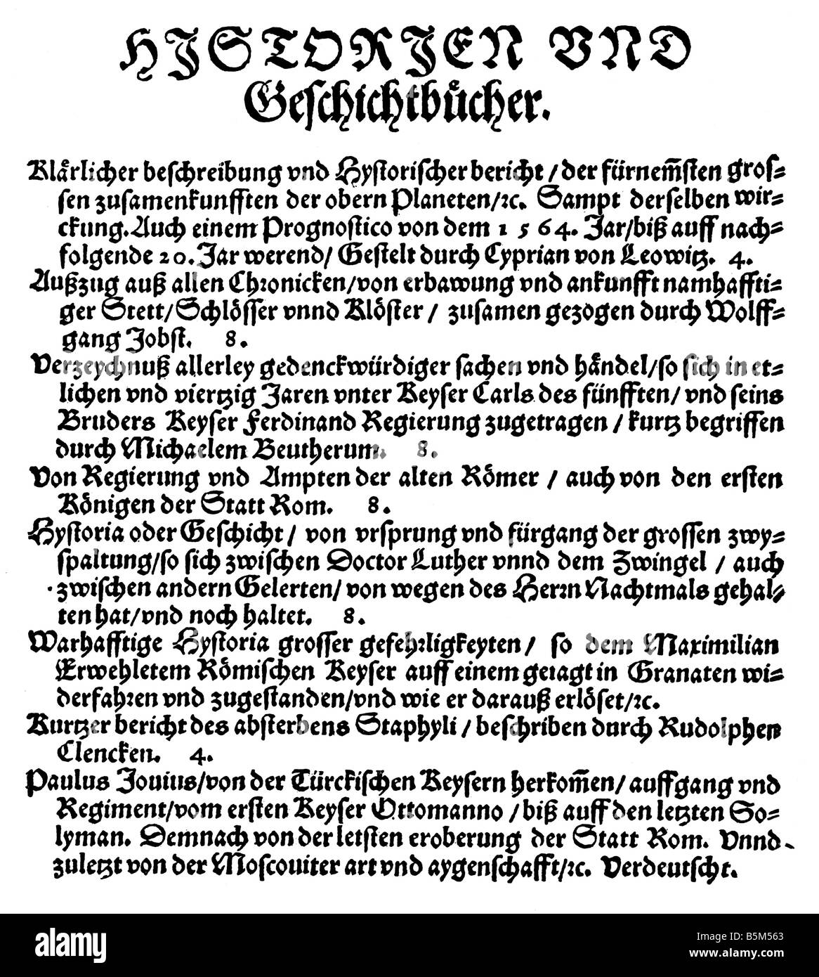 Commercio, commercio di libri, catalogo di Georg Willer, Frankfurt am Main, 1564, libri di storia recentemente pubblicati, Foto Stock
