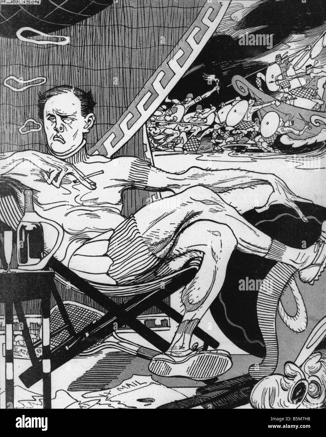 1EN 346 G1915 Churchill come Achille caricatura 1915 Churchill Sir Winston Brit uomo politico 1874 1965 la lotta alle imbarcazioni Caric Foto Stock