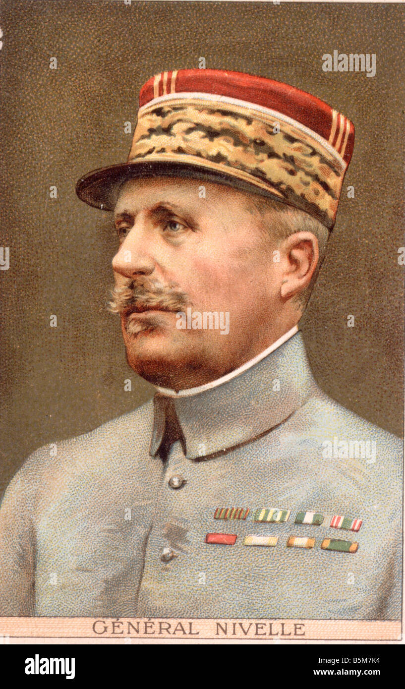 1FK 2189 C1916 1 E GENERALE Nivelle Litografia a colori WWI Nivelle Georges Robert francese generale Dec 1916 Maggio 1917 Comandante in ch Foto Stock