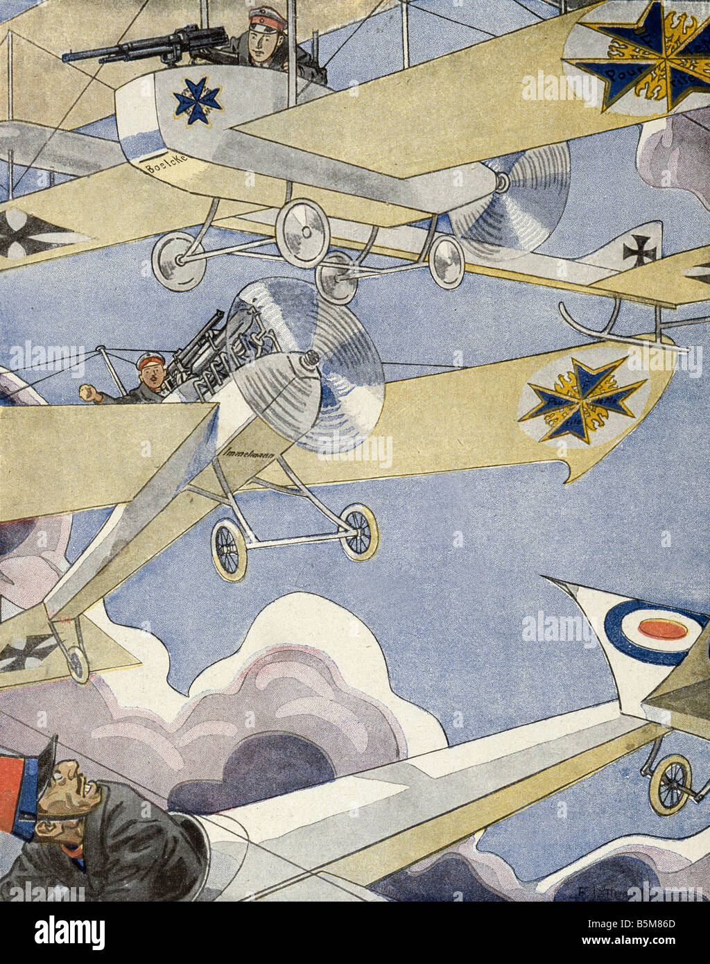 2 G55 B1 1916 2 E Cartoon di piloti I Guerra Mondiale 1916 Storia la Prima Guerra Mondiale la guerra aerea Boelcke e Immelmann flying knights Foto Stock