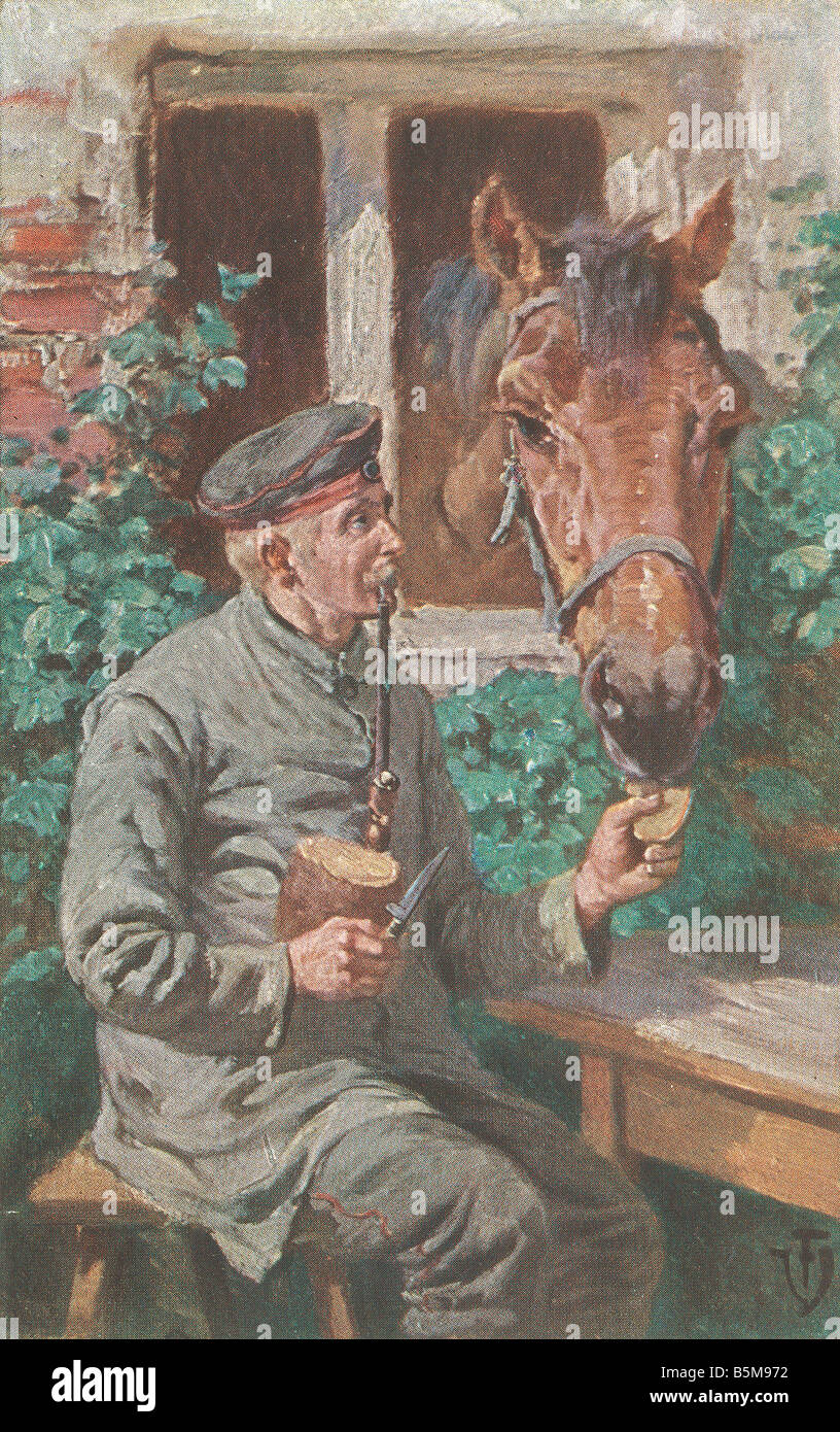 2 G55 P1 1914 33 Compagni di guerra prima guerra mondiale Storia cartolina I guerra mondiale propaganda di guerra compagni soldato tedesco con il suo cavallo Pic Foto Stock