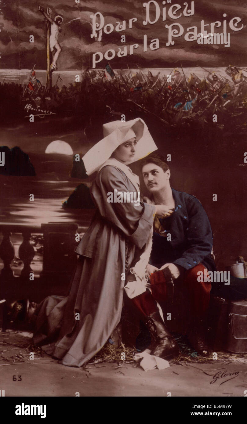 2 G55 P1 1914 53 e per Dio e patria WWI Cartolina Storia La Prima Guerra Mondiale la propaganda Pour Dieu pour la Patrie per Dio e per il F Foto Stock