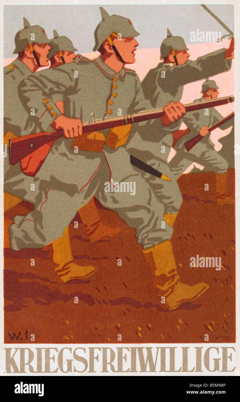 2 G55 P1 1914 volontari di guerra Prima Guerra Mondiale cartolina Storia La Prima Guerra Mondiale la propaganda di guerra Kriegsfreiwillige volontari lithogr colore Foto Stock