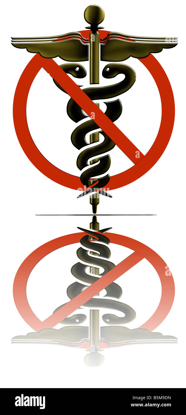 Un no healthcare ha consentito al di sopra del simbolo bianco con riflessioni Foto Stock