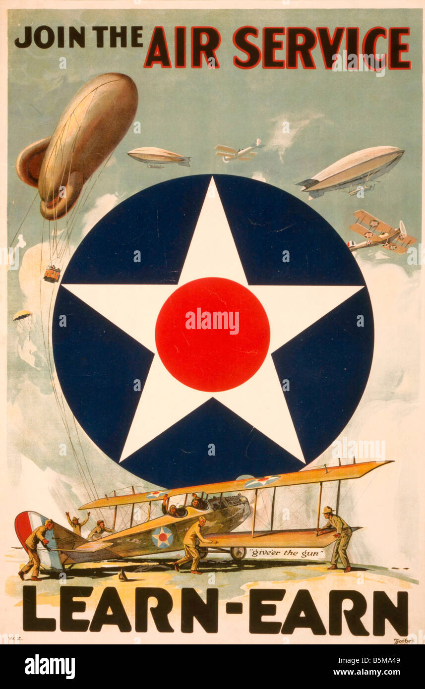 2 G55 P1 1917 39 WW I US Air Service poster di propaganda Storia La Prima Guerra Mondiale la propaganda unire il servizio aereo per saperne di guadagnare il reclutamento Foto Stock