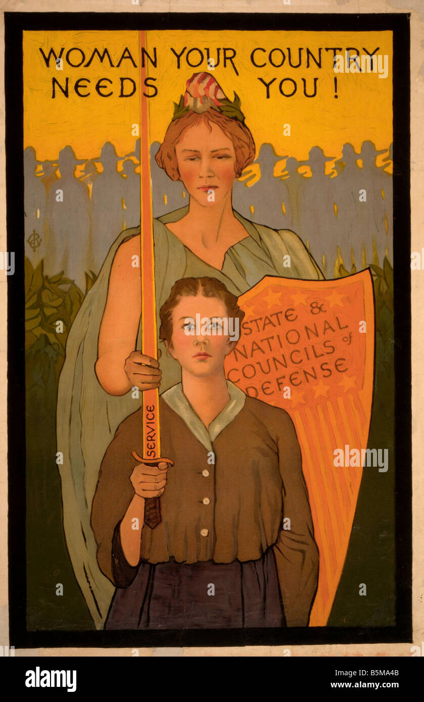 2 G55 P1 1917 40 WW I USA la donna il vostro paese ha bisogno di voi la storia la Prima Guerra Mondiale la propaganda donna il vostro paese ha bisogno di voi showin Poster Foto Stock