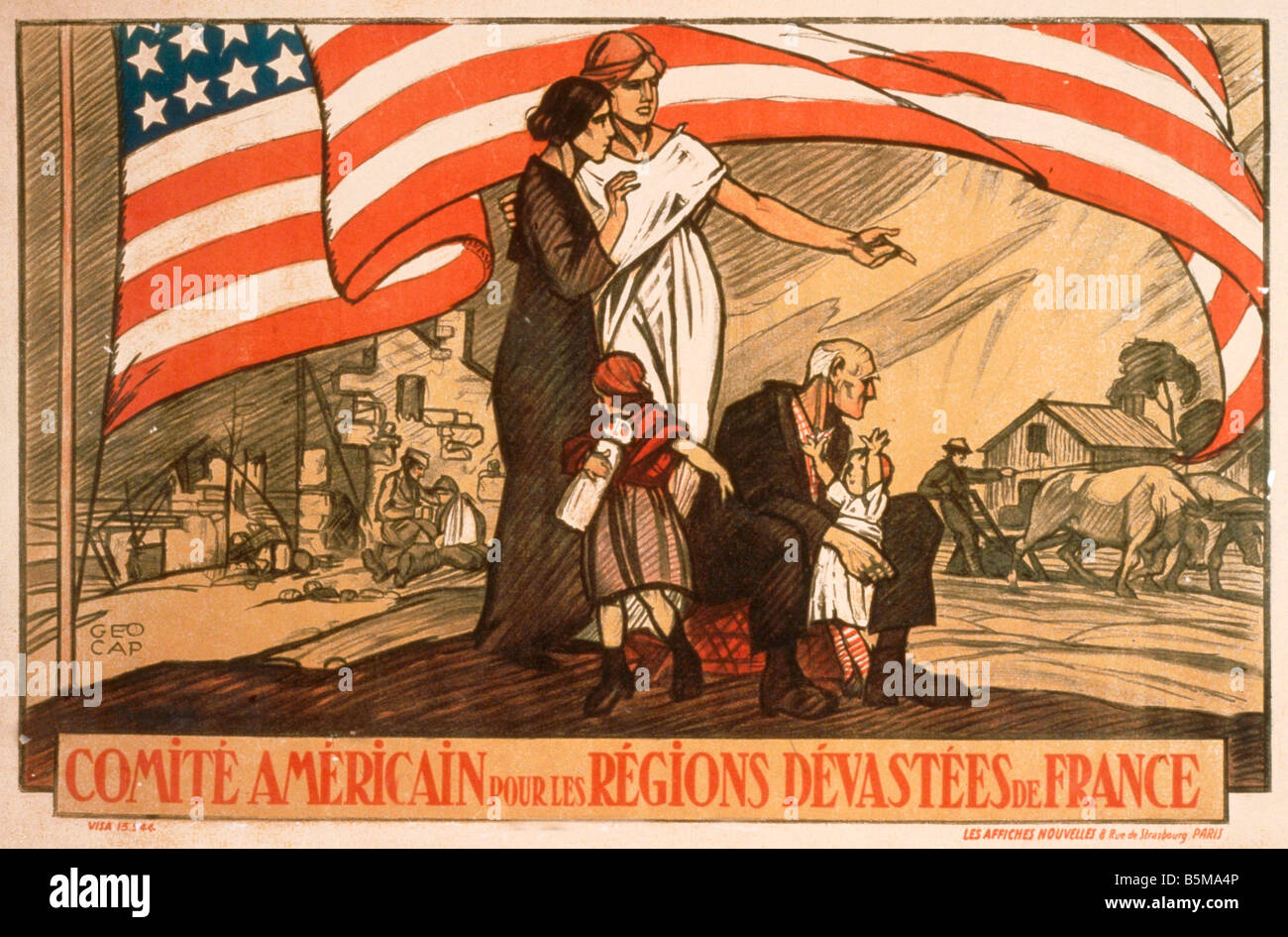 2 G55 P1 1917 51 WW I Americ guerra sollievo in Francia Poster Storia La Prima Guerra Mondiale la propaganda Comite Americain pour les regioni Devast Foto Stock