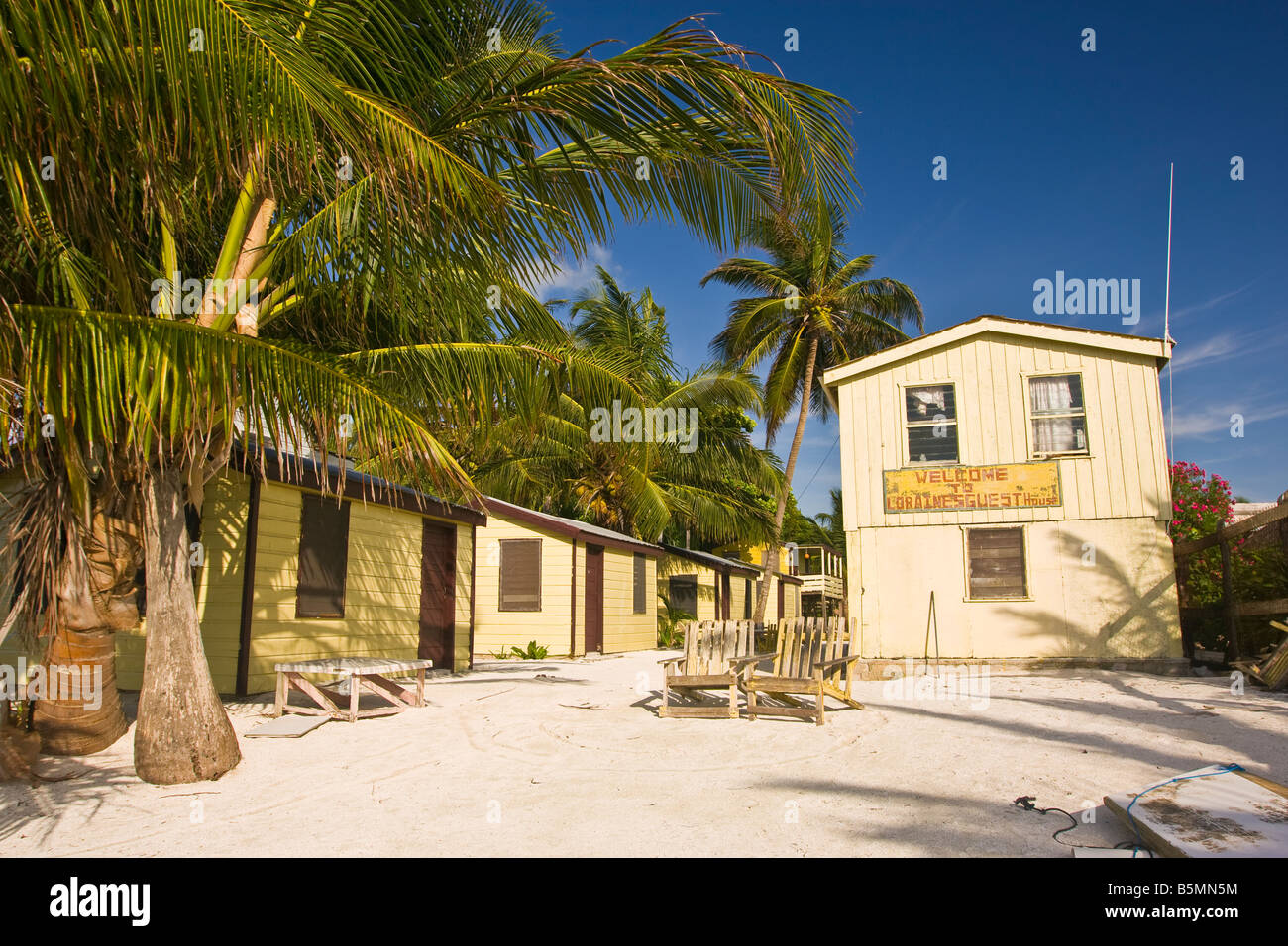 CAYE CAULKER BELIZE Loraines Guest House sulla spiaggia Foto Stock