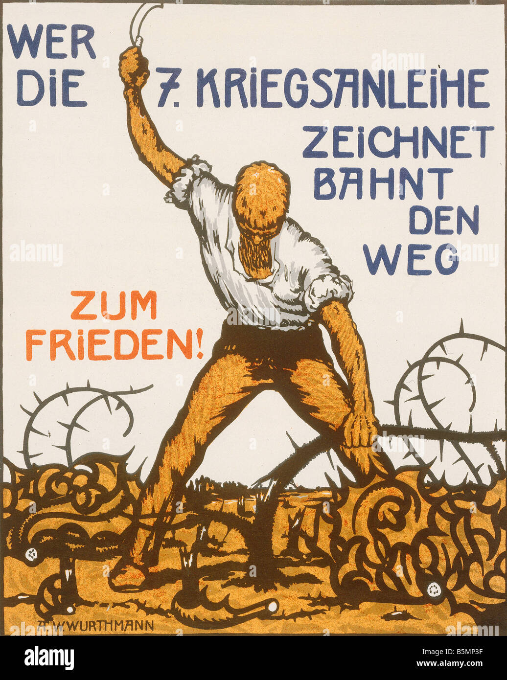 9 1914 0 0 E1 11 7 Prestito di guerra campagna di manifesti Wurthmann Prima Guerra Mondiale 1914 18 prestiti di guerra obbligazioni emesse dall'impero tedesco a r Foto Stock