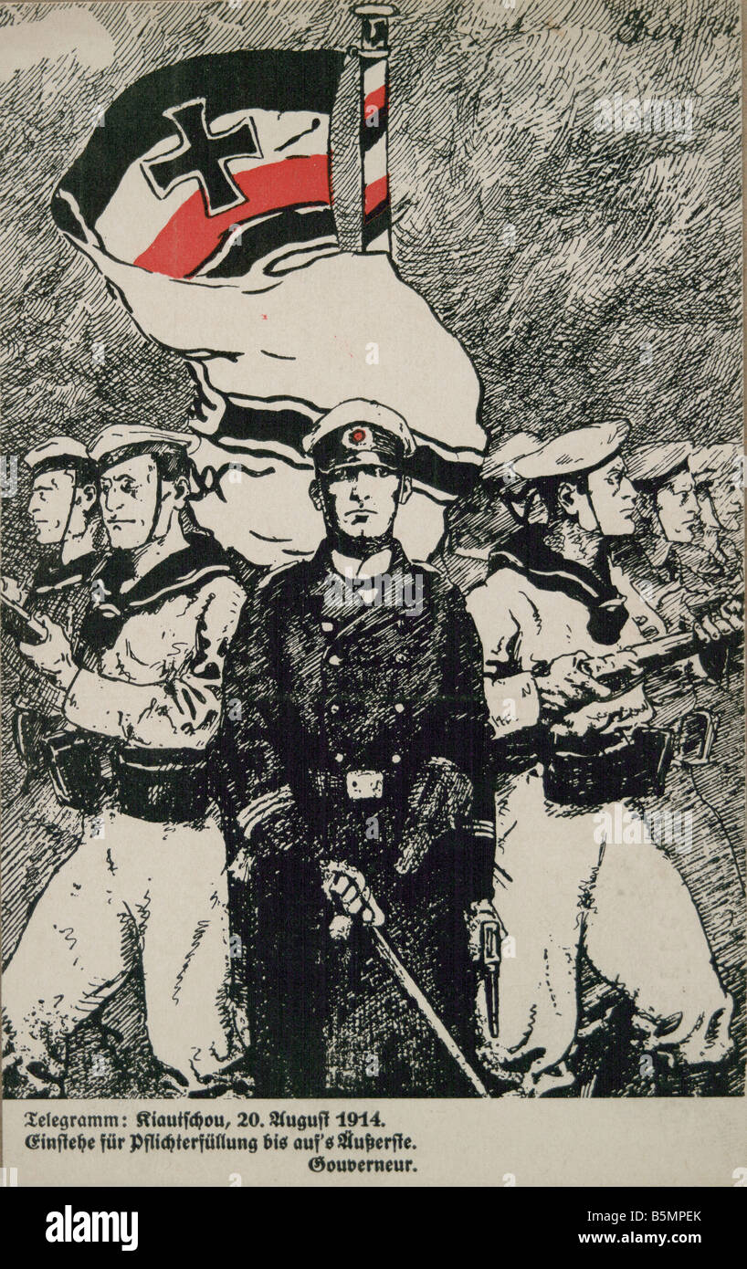 9 1914 8 20 E1 I Guerra Mondiale Kiautschou cartolina Prima Guerra Mondiale 1914 18 la guerra nelle colonie giapponese di ultimatum a tedesco ha affittato un Foto Stock