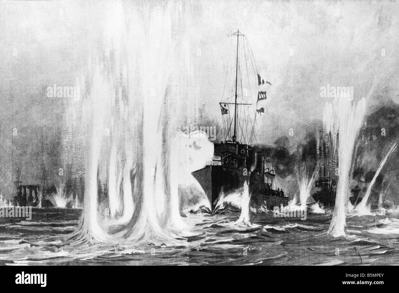 9 1914 8 28 A1 e battaglia navale di agosto 1914 legno ita Guerra Mondiale 1 La guerra sul mare battaglia navale a Helgoland 28 8 1914 scena di battaglia con Foto Stock