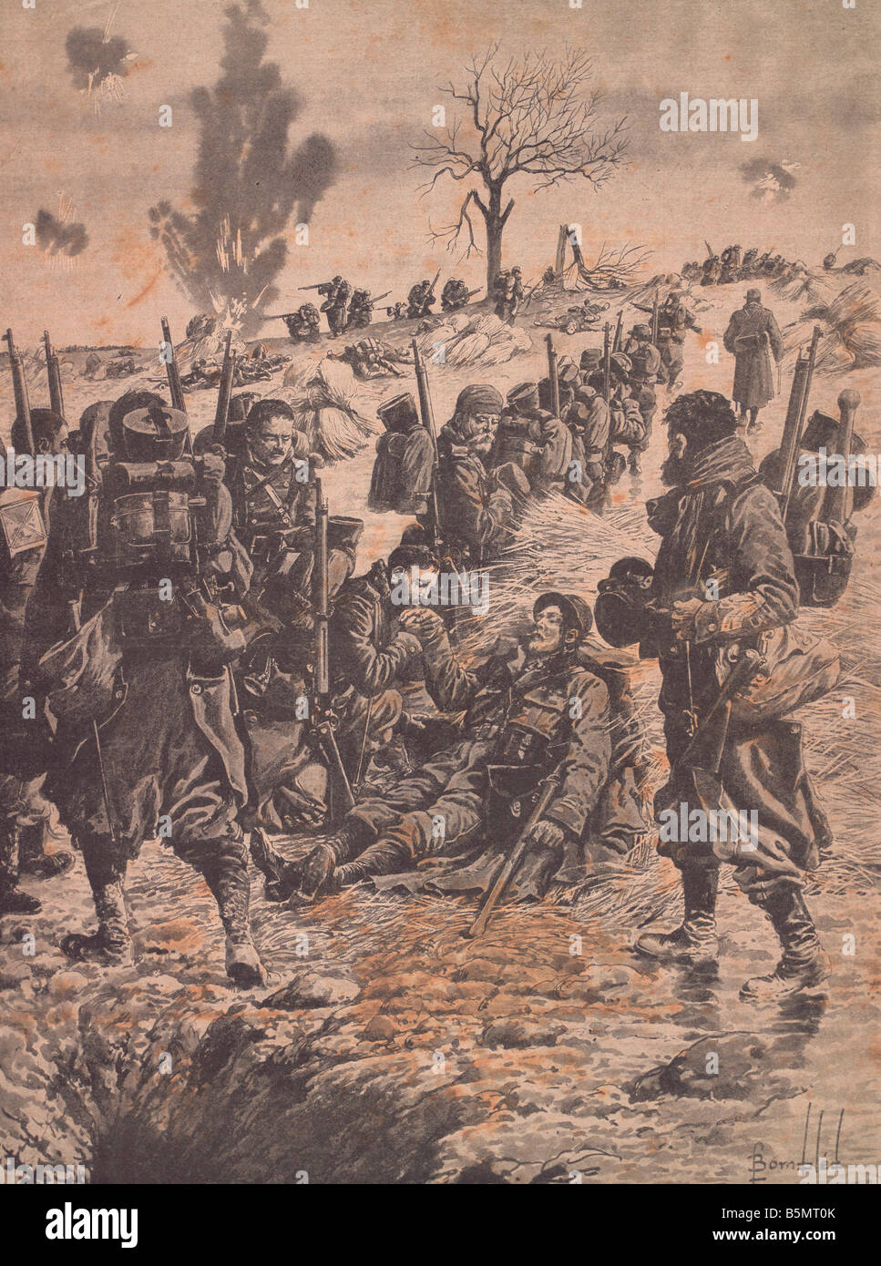 9FK 1915 1 0 A2 e omaggio a un caduto Fr soldato 1915 Guerra Mondiale 1 Francia Hommage au tenente mort Magazine illustrazione da L Foto Stock