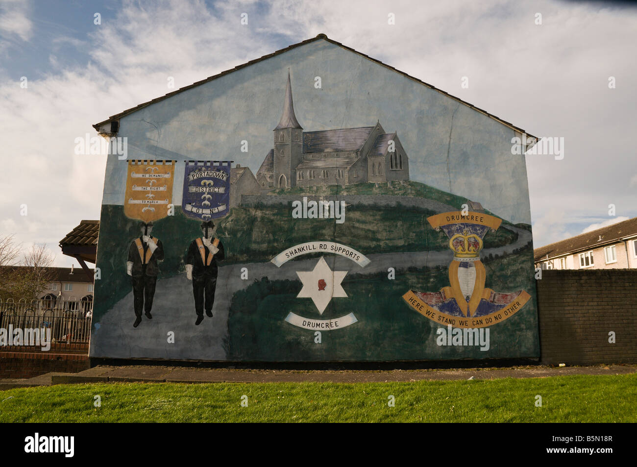 Lealisti/Unionista del murale. 'Shankill Road supporta Drumcree' Foto Stock