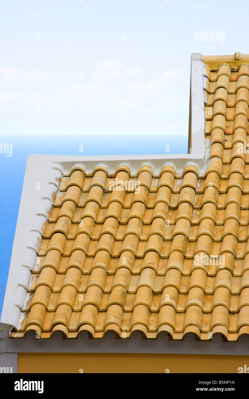 Lakones tetto in tegole Corfù Foto Stock
