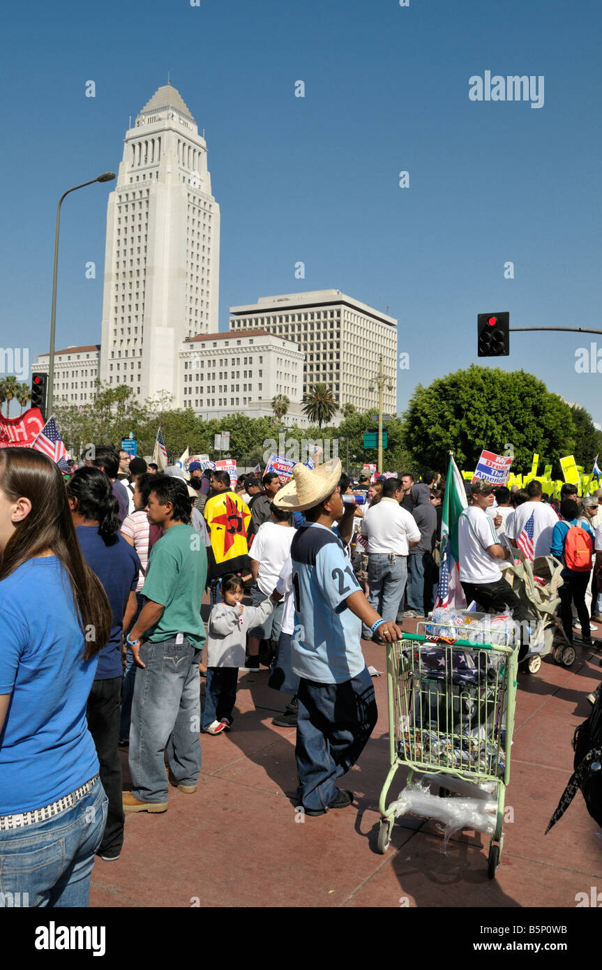 Il 1 maggio le dimostrazioni nel centro di Los Angeles, California, 2008 Foto Stock