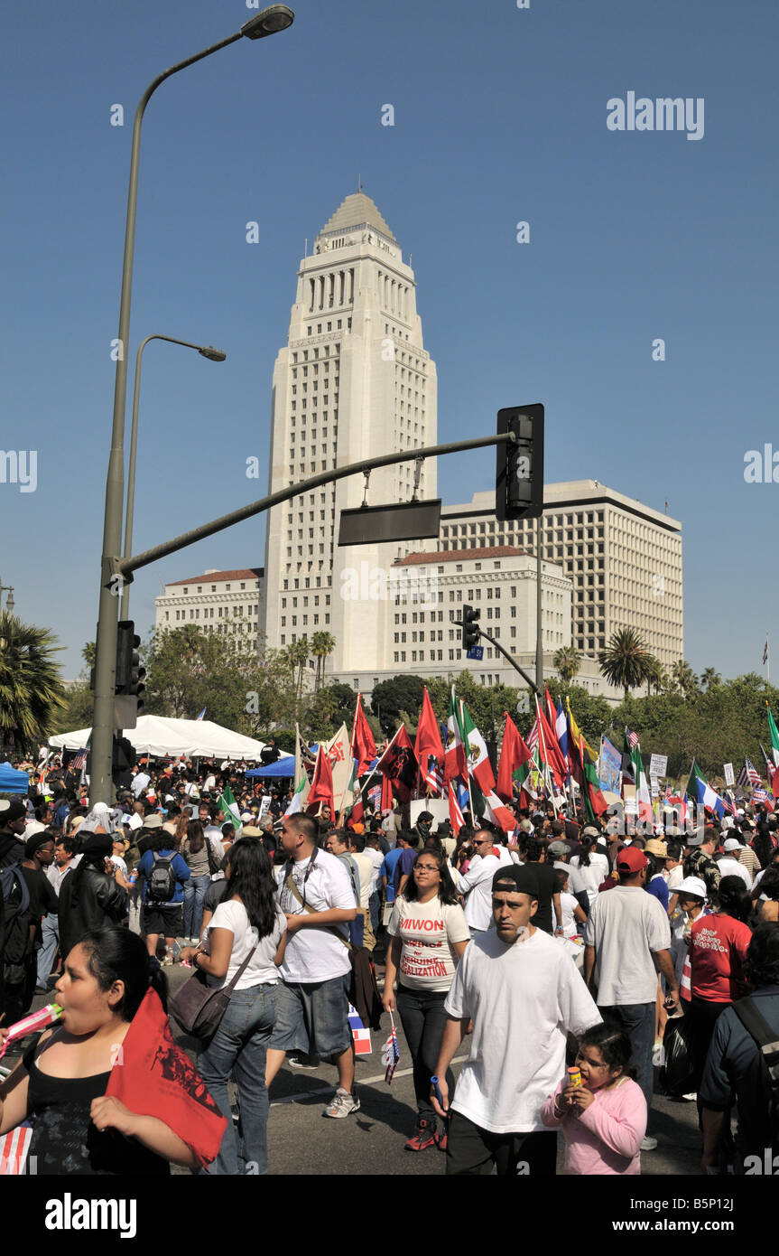 Il 1 maggio le dimostrazioni nel centro di Los Angeles, California, 2008 Foto Stock