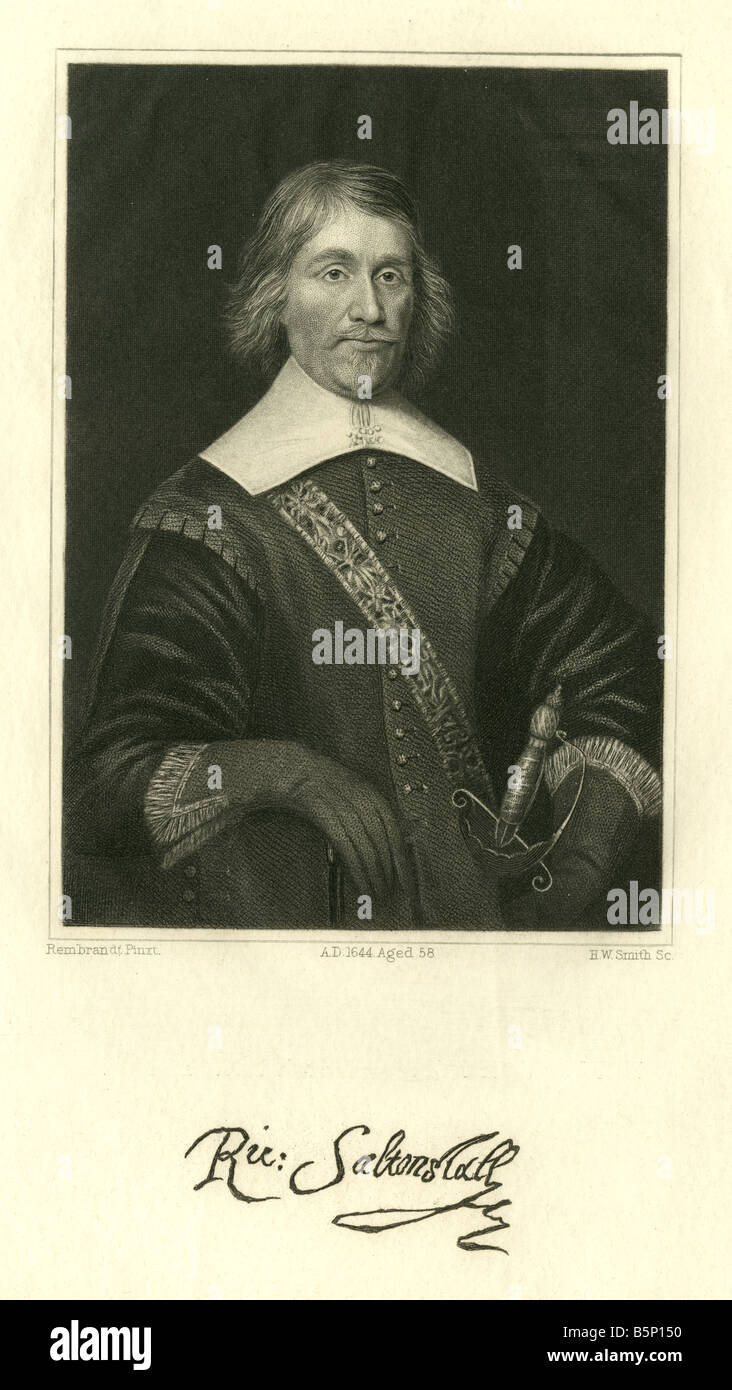 Antica incisione di Sir Richard Saltonstall. Foto Stock