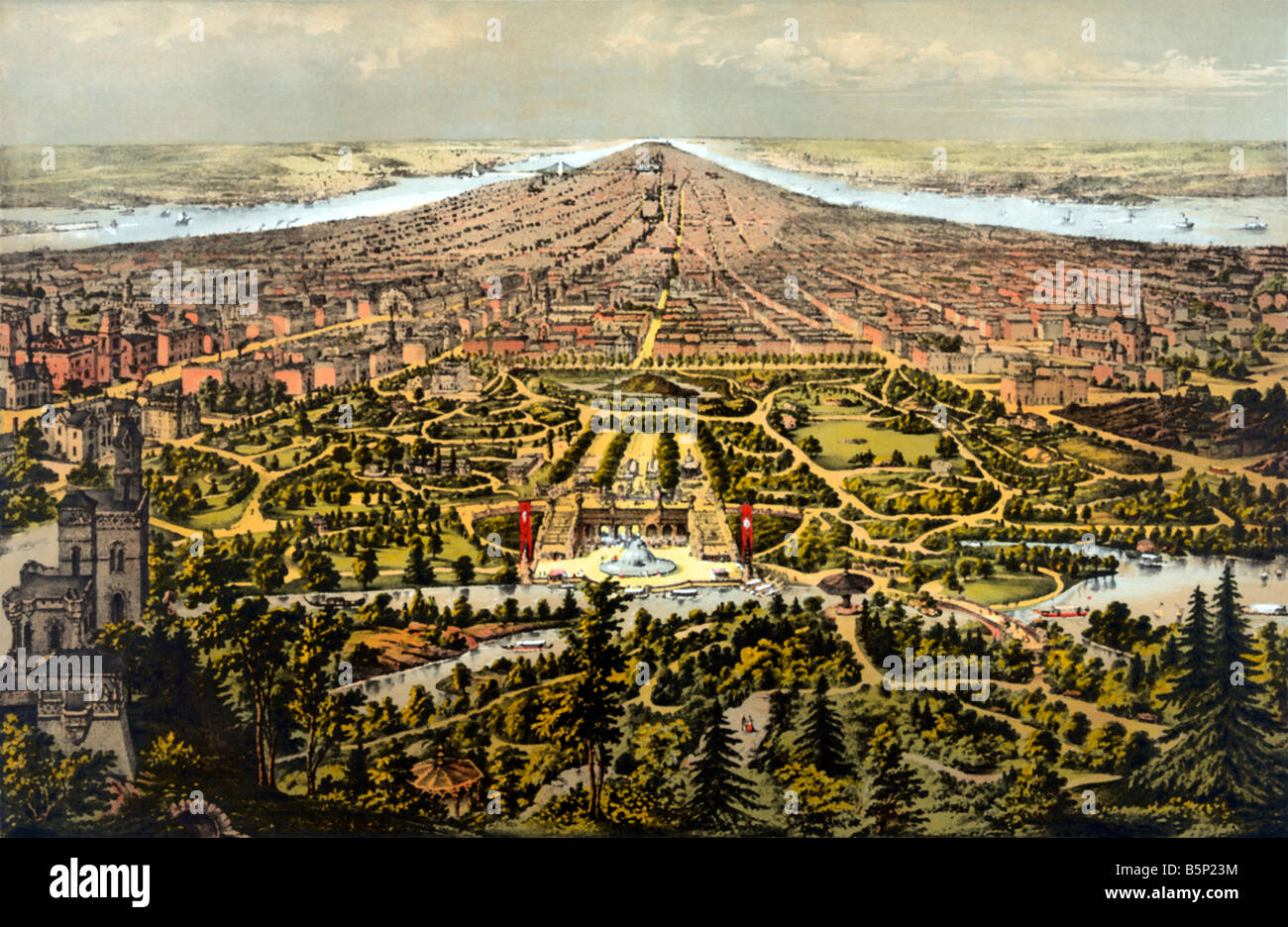 Vista di new york, manhatten 1887 Foto Stock