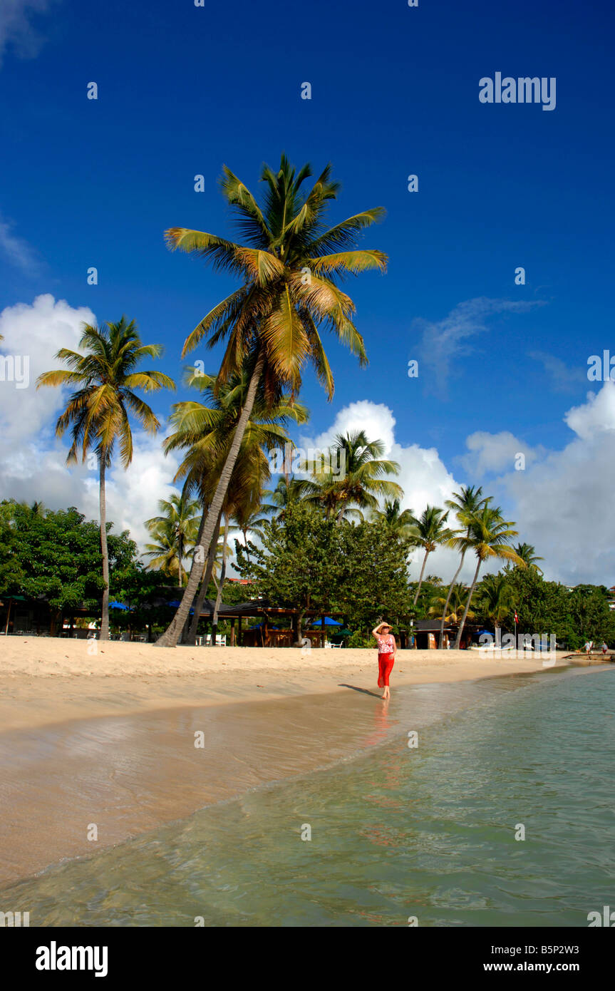Donna sulla spiaggia a Lance Aux Epines, Grenada nel 'West Indies' Foto Stock