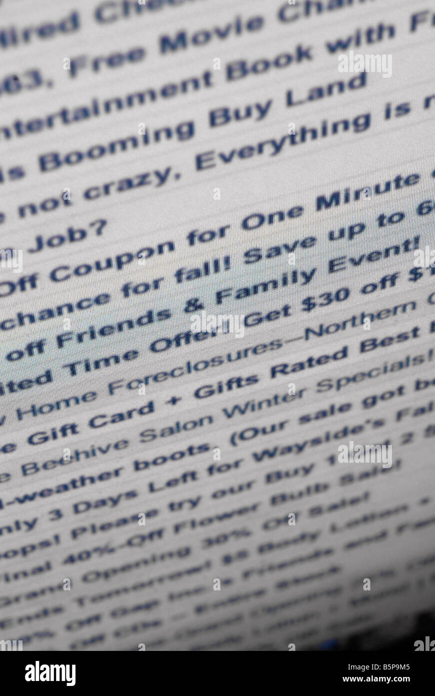 Una selezione di pubblicità per Email visto sul Giovedi 13 novembre 2008 Richard B Levine Foto Stock