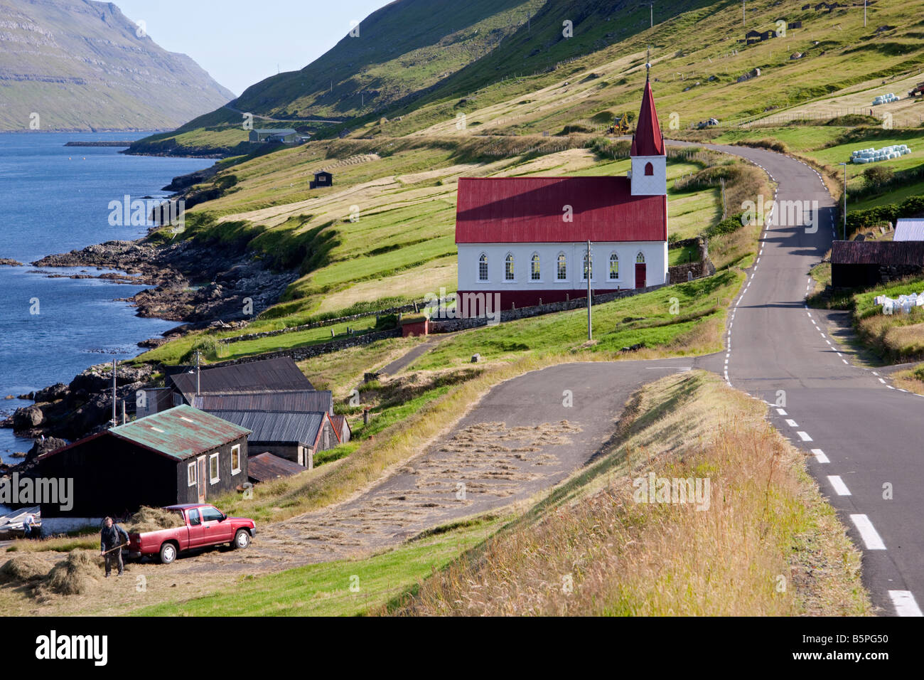 Villaggio Hùsar, Kalsoy isola. Isole di Faroe Foto Stock